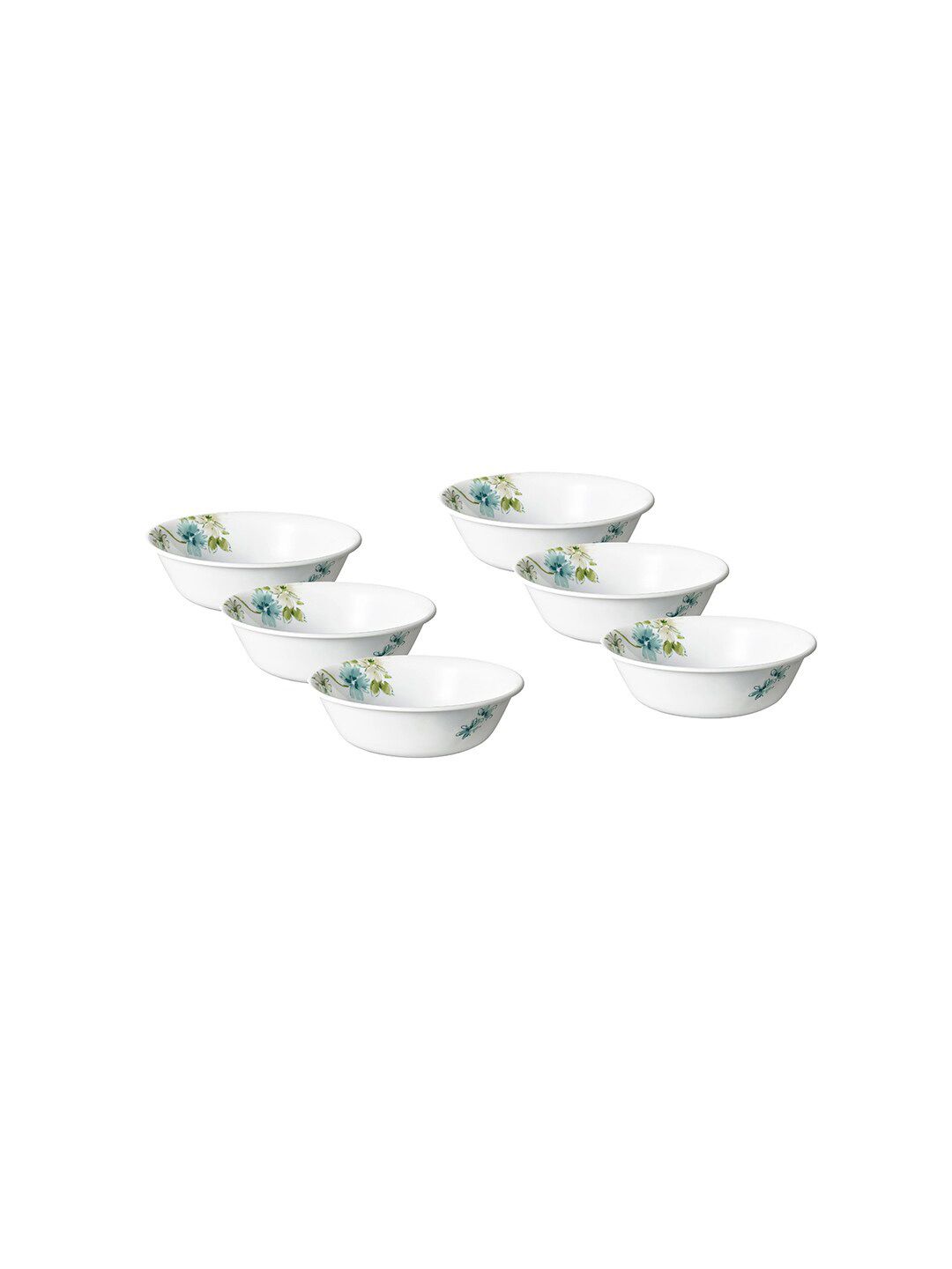 Corelle Pack Of 6 White & Green Pieces Floral Printed Glossy Bowls Price in India