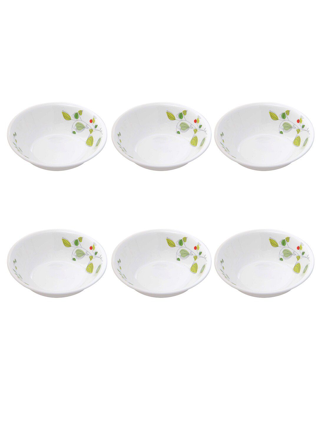 Corelle White & Green 6 Pieces Floral Printed Glossy Bowls Price in India