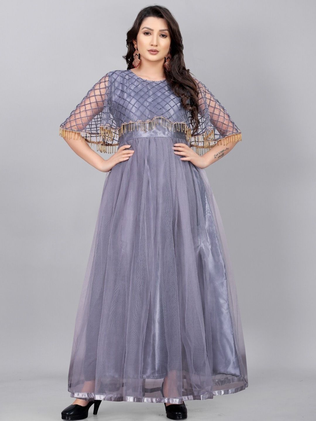 APNISHA  WOMEN Grey Net Maxi Dress Price in India