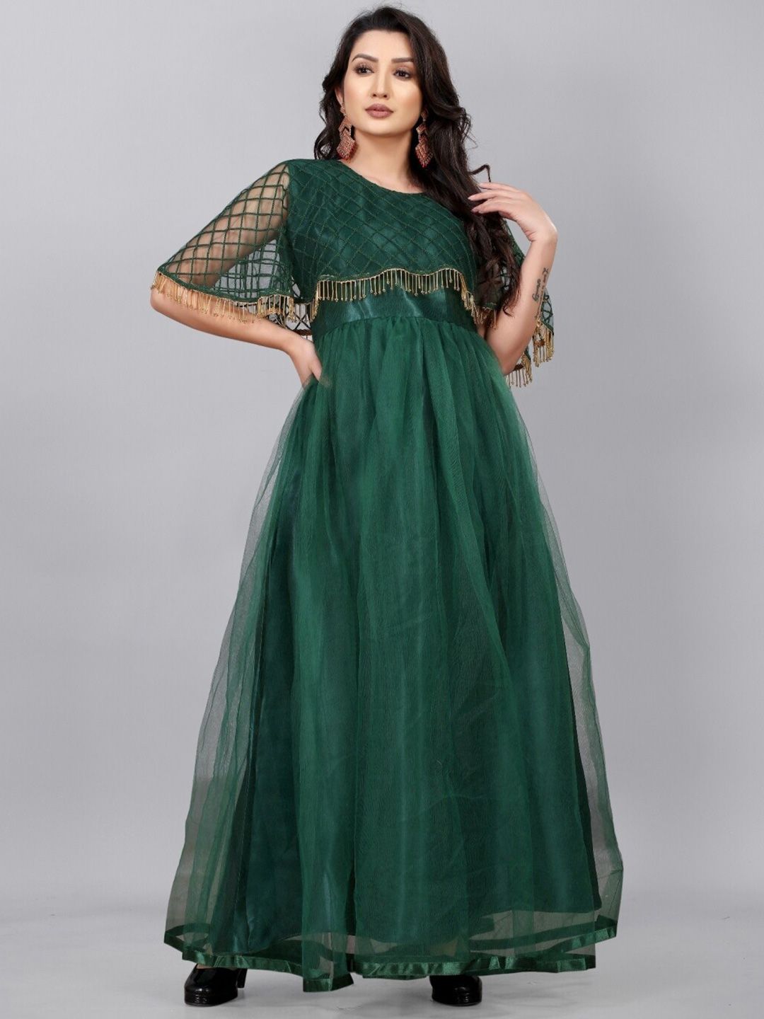 APNISHA Women's Green Net Embroidered Semi-Stitched Gown Price in India