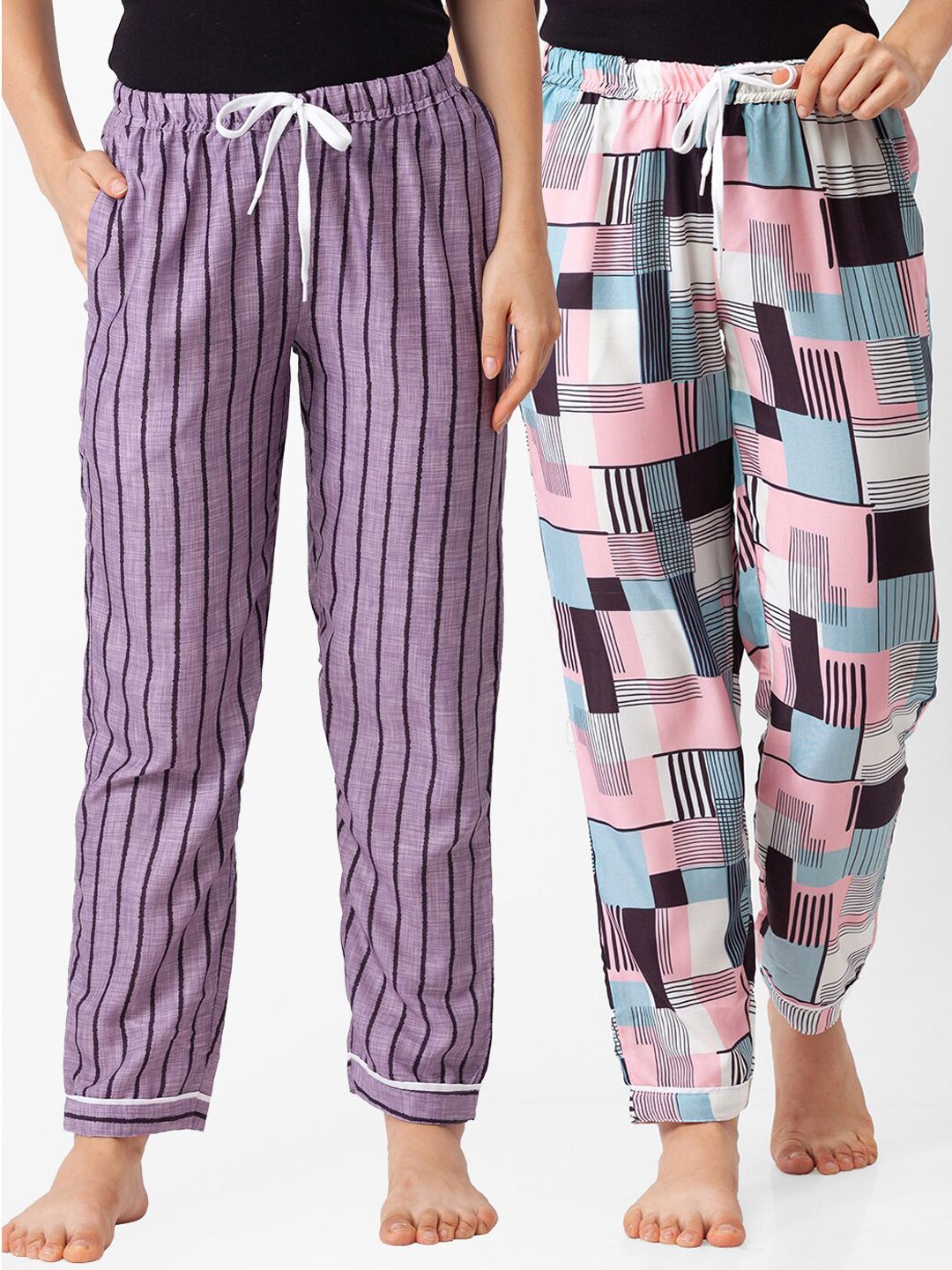 FashionRack Women Pack of 2 Printed Cotton Lounge Pants Price in India