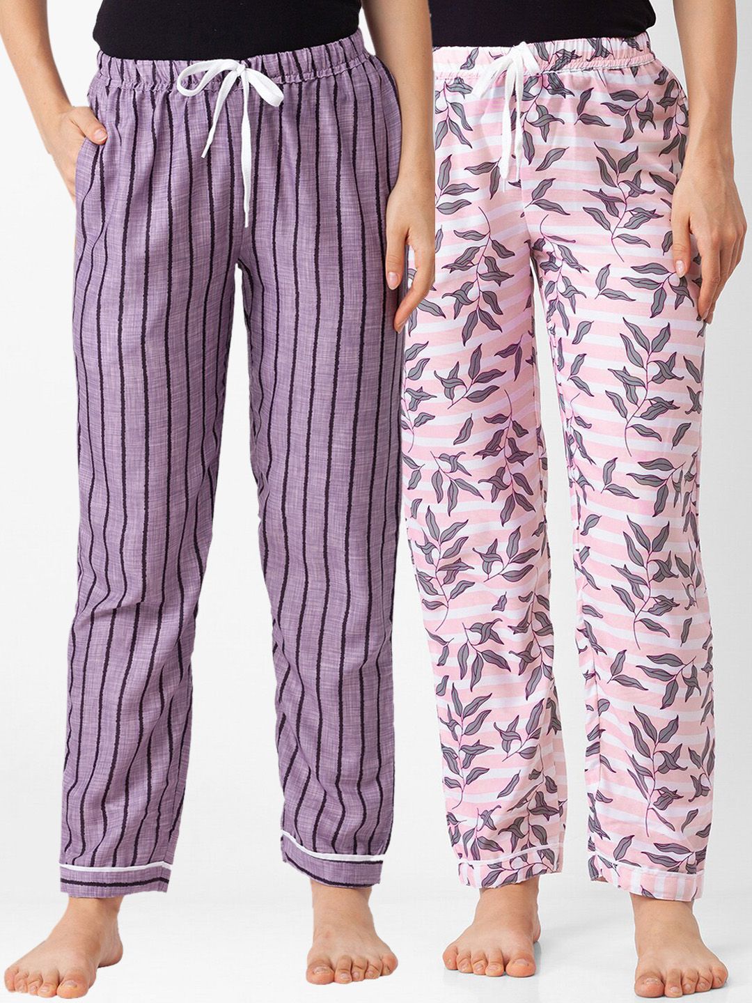 FashionRack Women Pack of 2Purple And PinkPrinted Cotton Lounge Pants Price in India