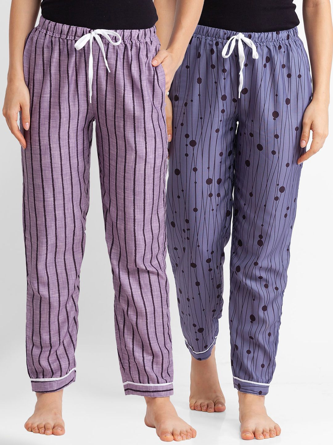 FashionRack Women Pack of 2 Grey & Purple Printed Lounge Pants Price in India