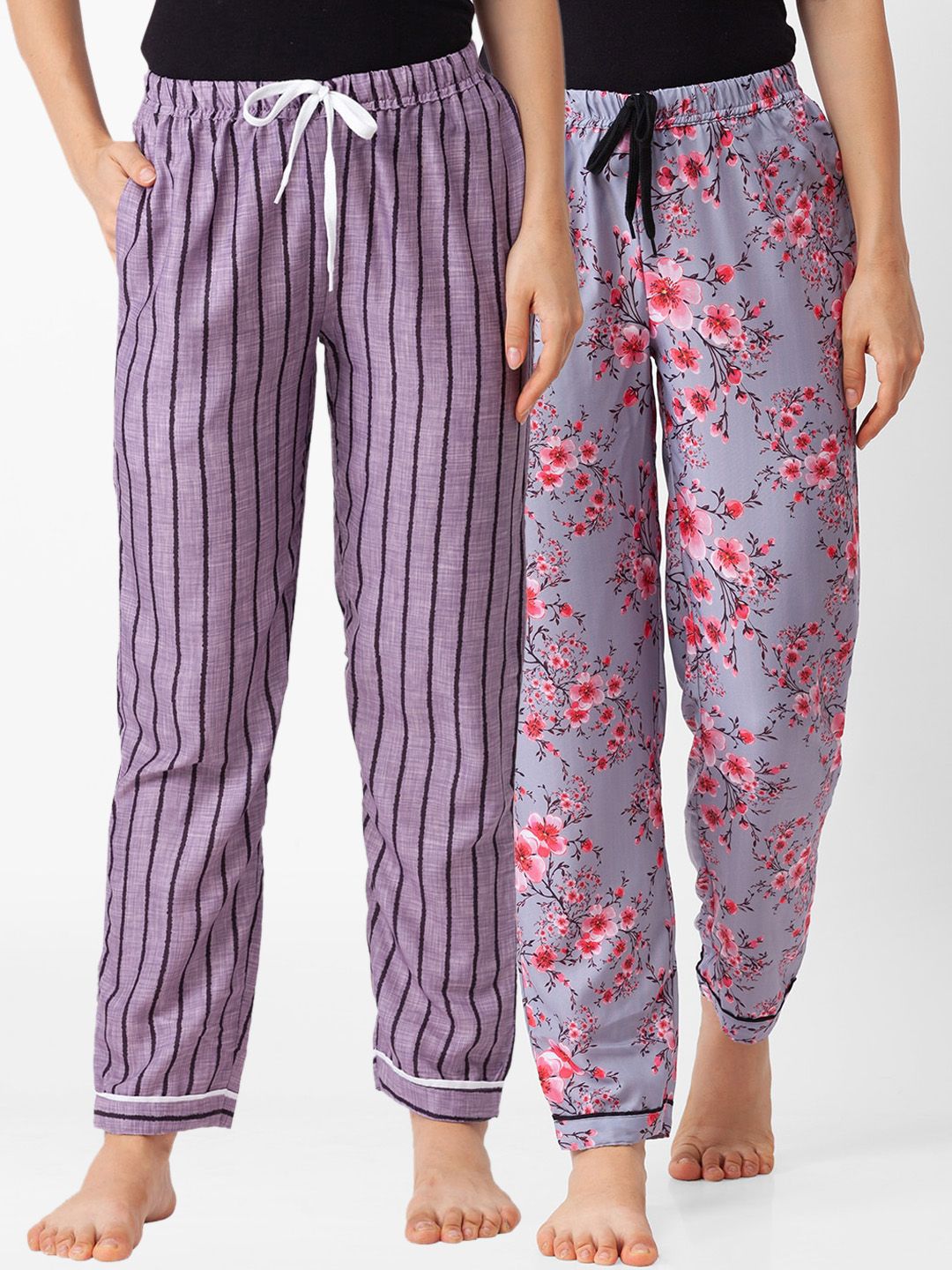 FashionRack Women Pack of 2 Printed Cotton Lounge Pants Price in India