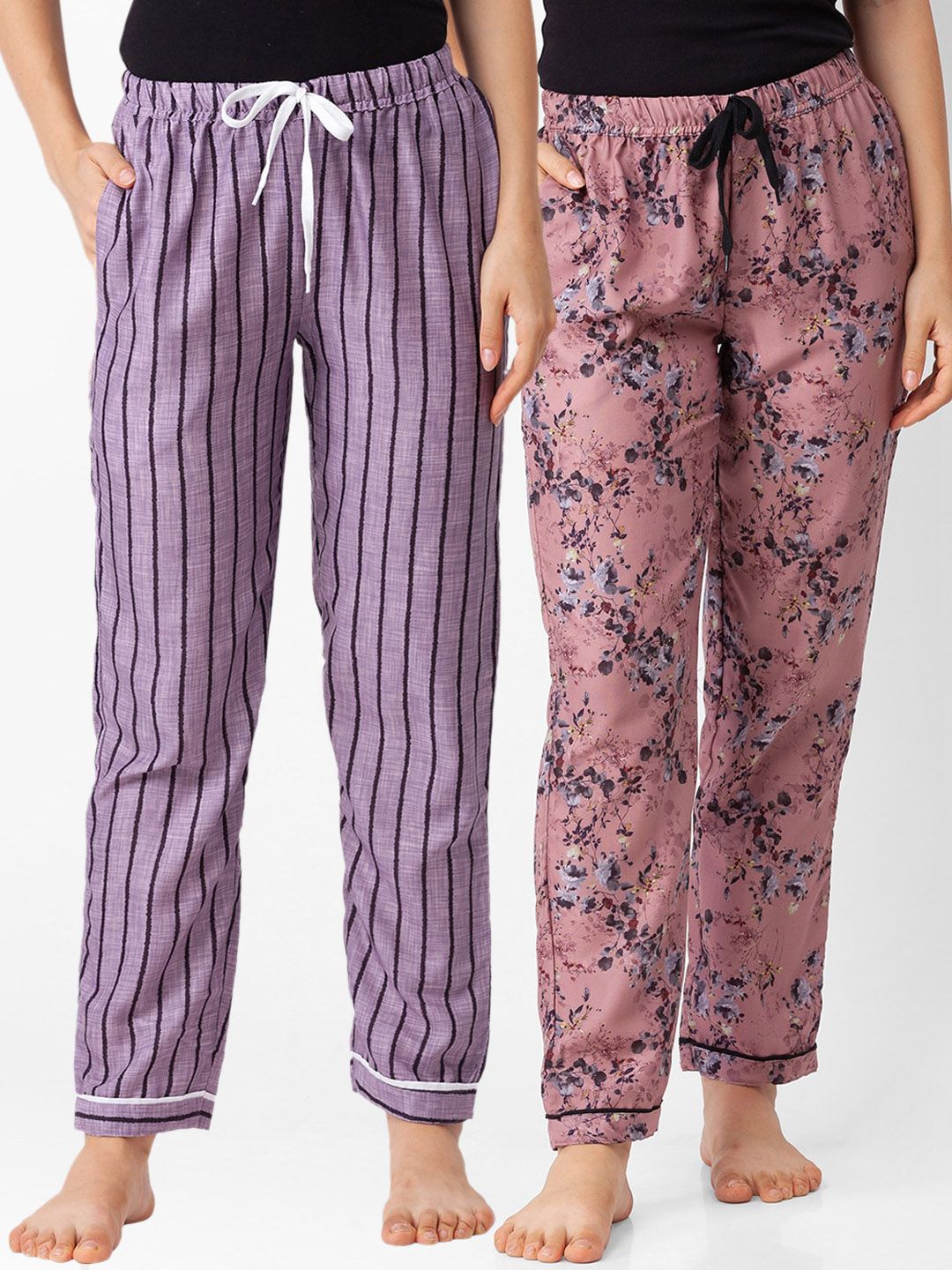 FashionRack Women Purple and Brown Pack of 2 Printed Lounge Pants Price in India