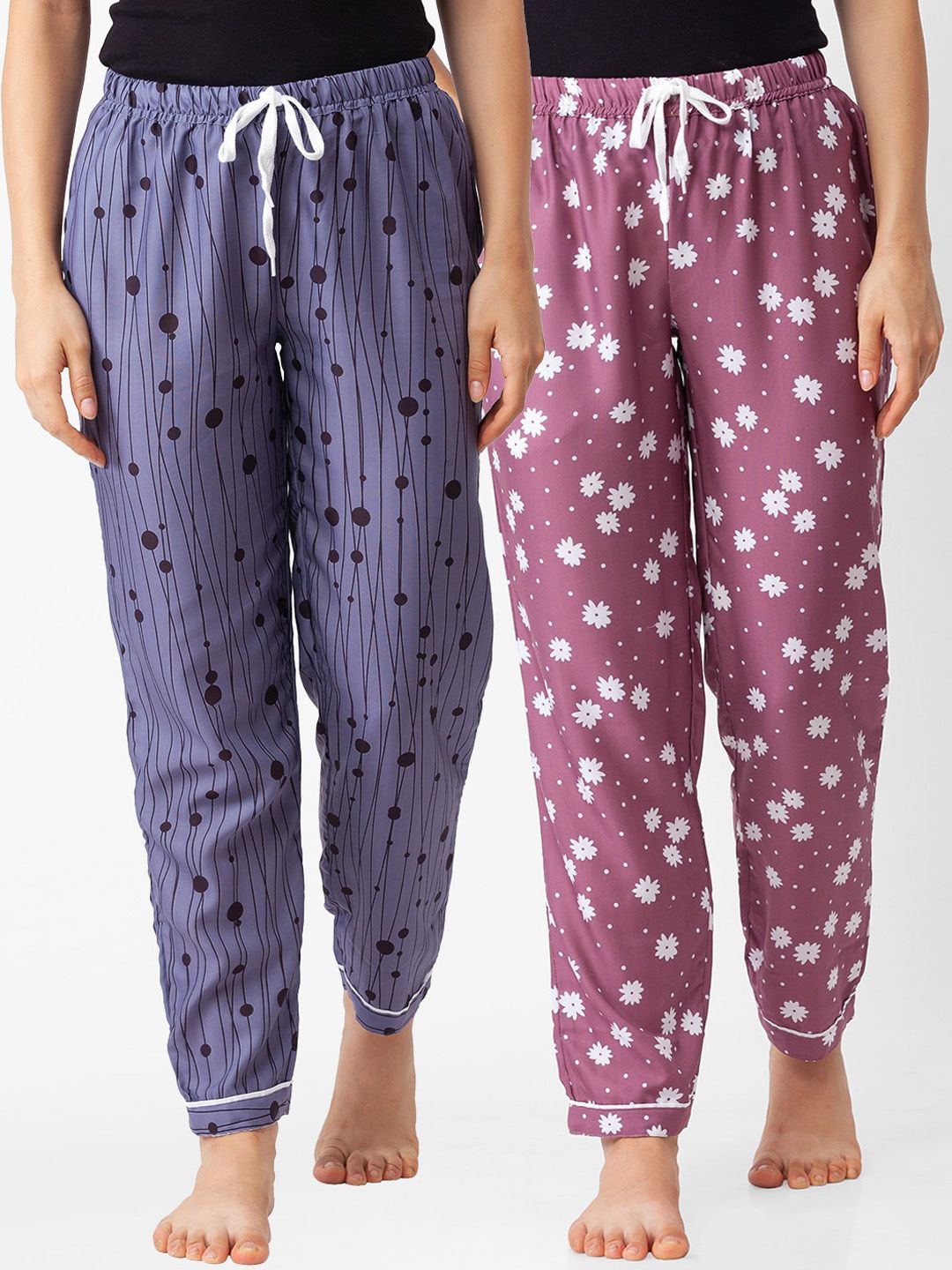 FashionRack Women Pack of 2 Printed Cotton Lounge Pants Price in India