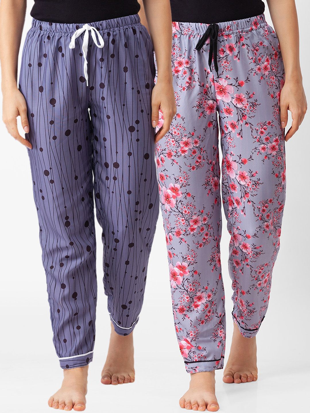 FashionRack Women Pack of 2 Purple An Grey Printed Lounge Pants Price in India