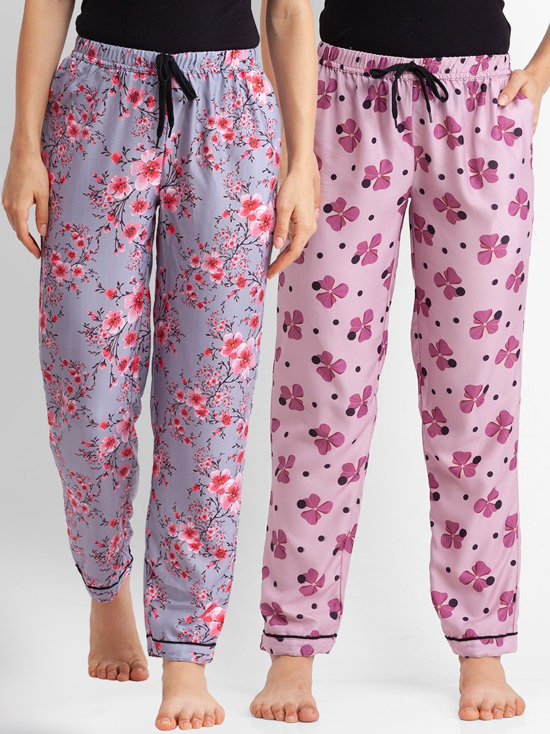 FashionRack Women Pack of 2 Printed Cotton Lounge Pants Price in India