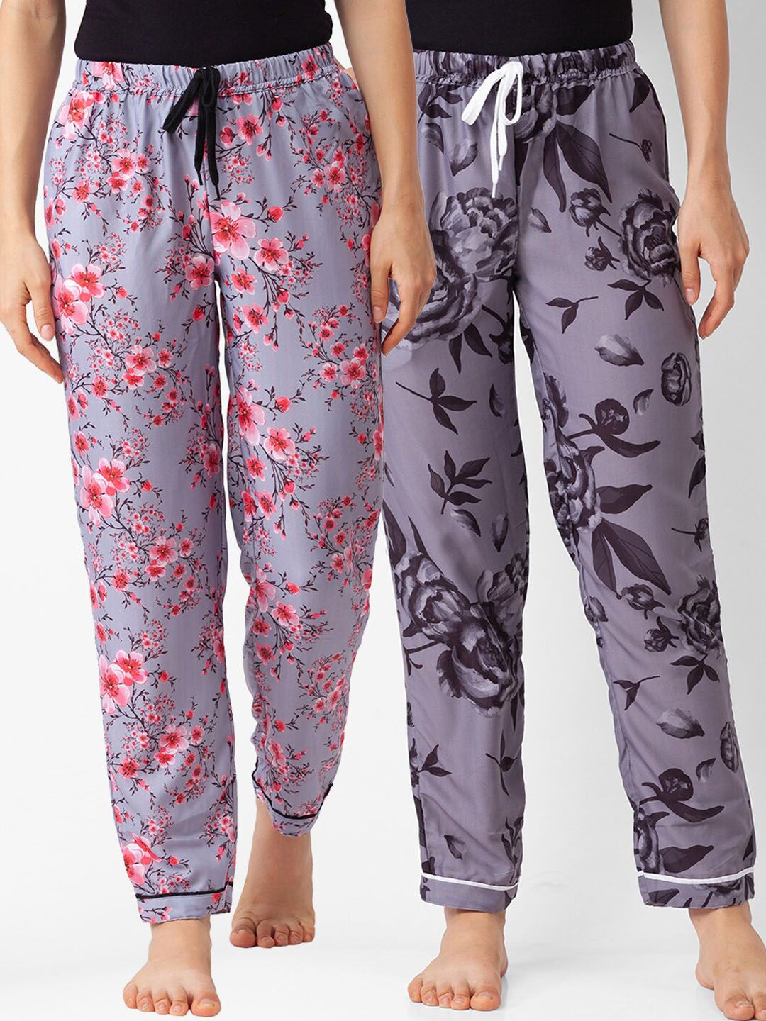 FashionRack Pack of 2Women Grey Printed Lounge Pants Price in India
