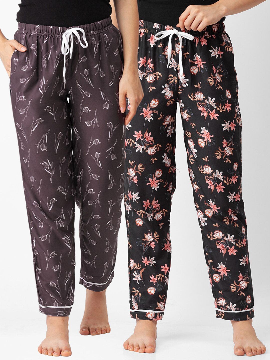 FashionRack Pack of 2 Women Brown & Black Printed Lounge Pants Price in India