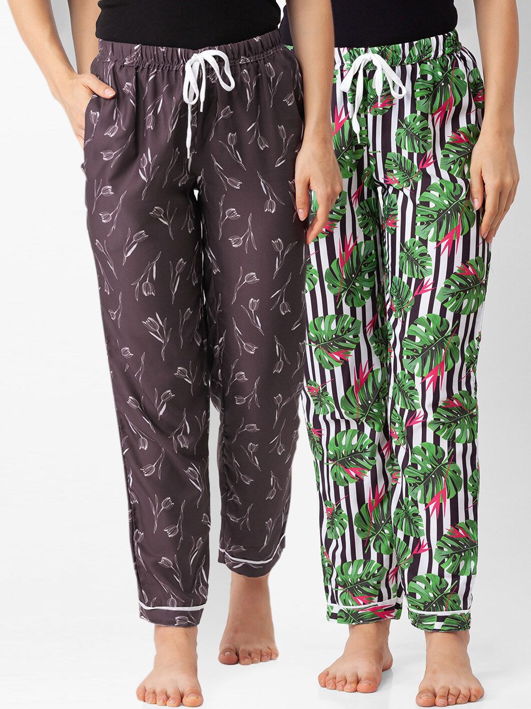 FashionRack Pack of 2 Women Brown & Black Printed Lounge Pants Price in India