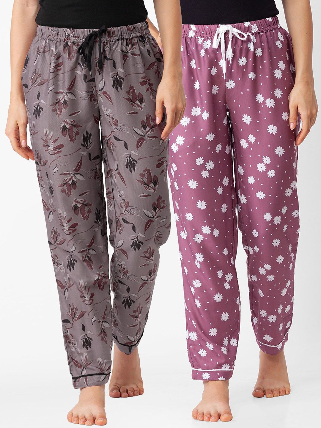 FashionRack Women Pack Of 2 Brown & Pink Printed Lounge Pants Price in India