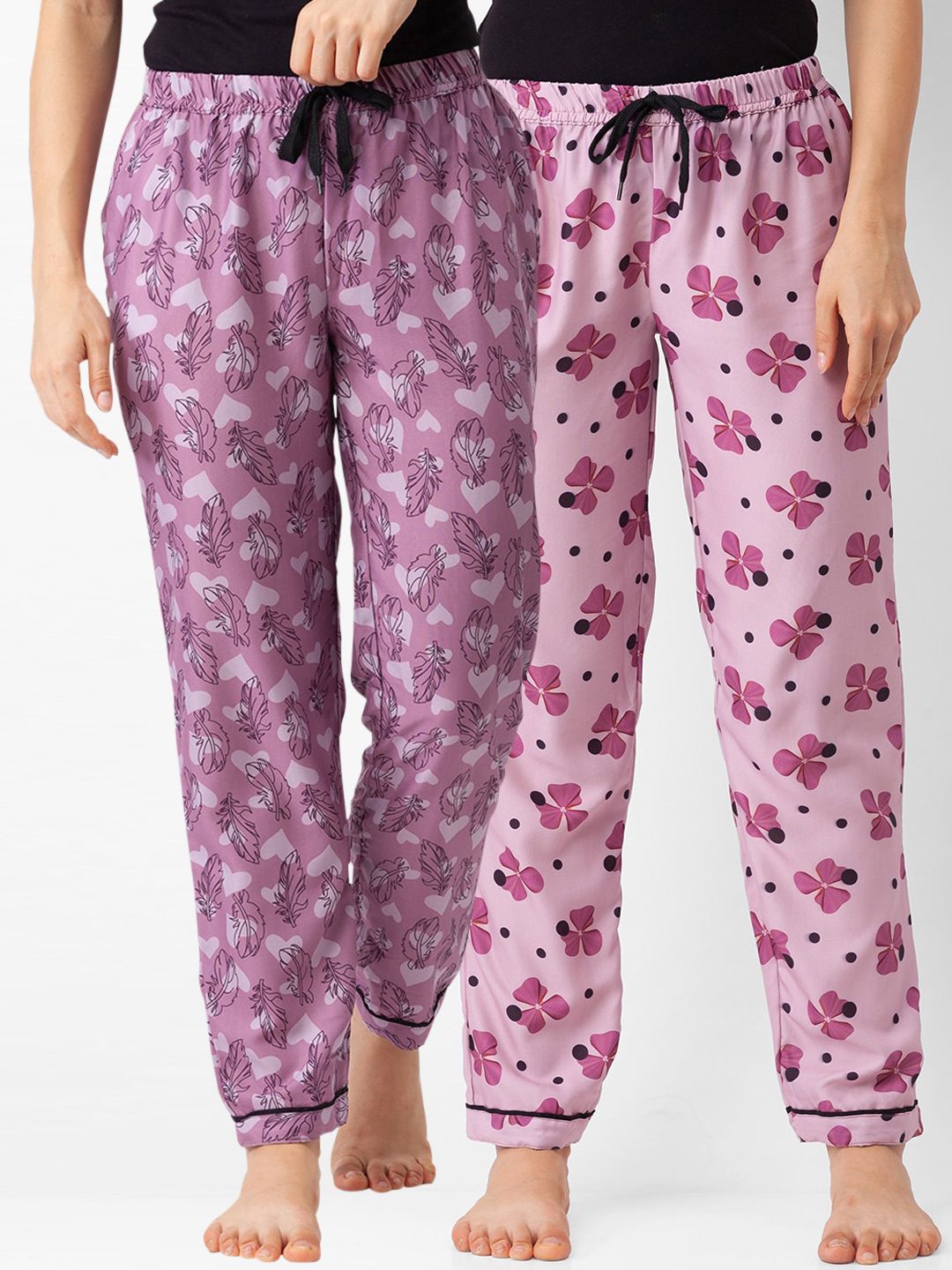 FashionRack Women Pack of 2 Purple & Pink Printed Lounge Pants Price in India