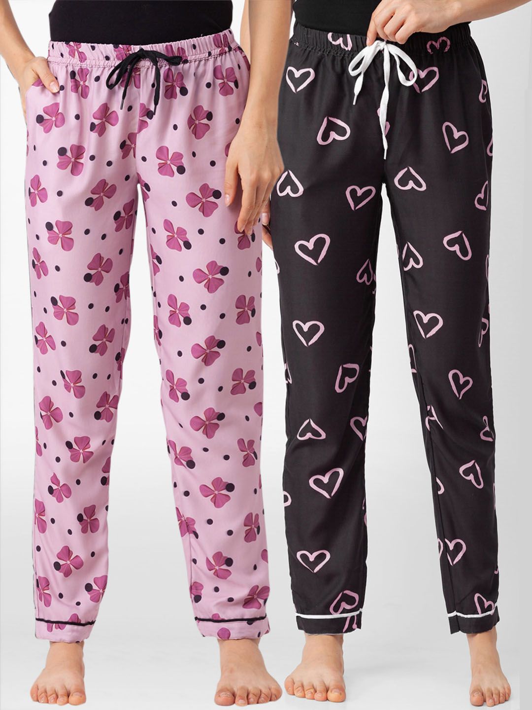 FashionRack Women Set of 2 Printed Cotton Lounge Pants Price in India