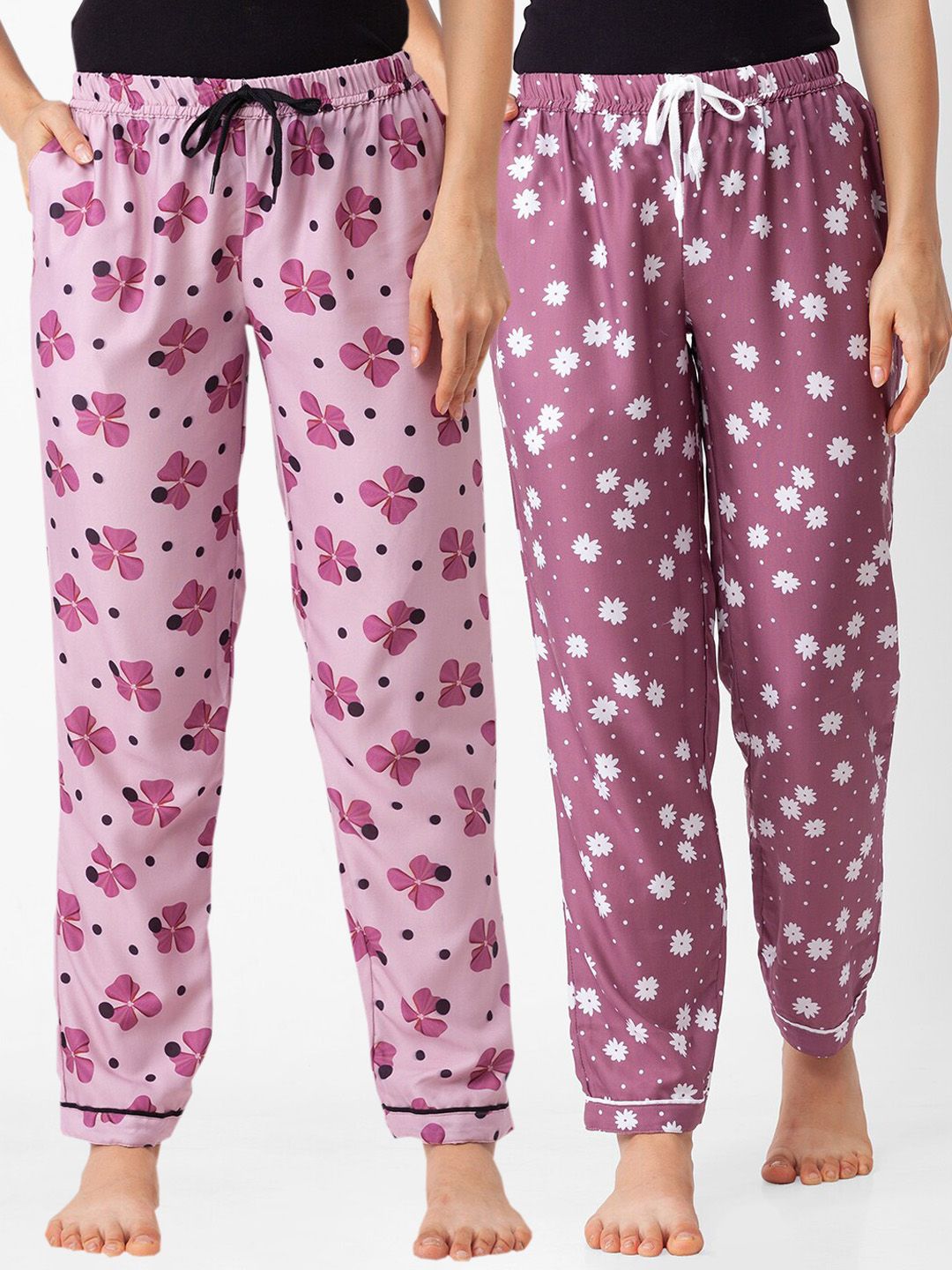 FashionRack Pink Pack of 2 Pink Printed Cotton Lounge Pants Price in India