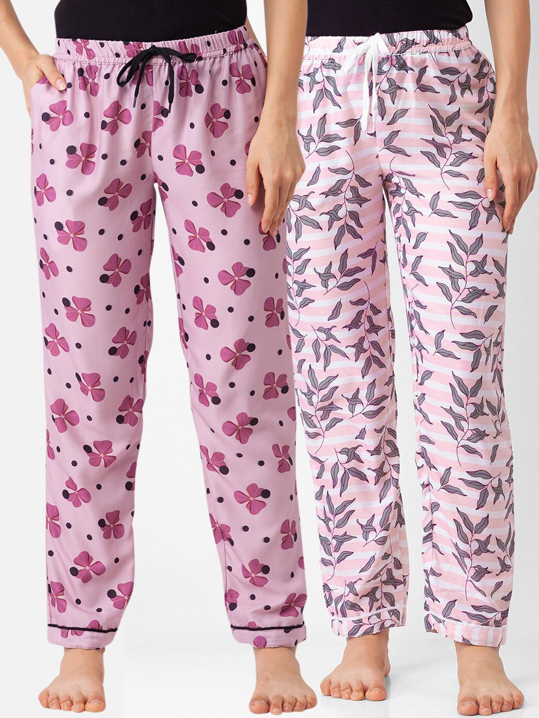 FashionRack Pack of 2 Women Pink Printed Cotton Lounge Pants Price in India