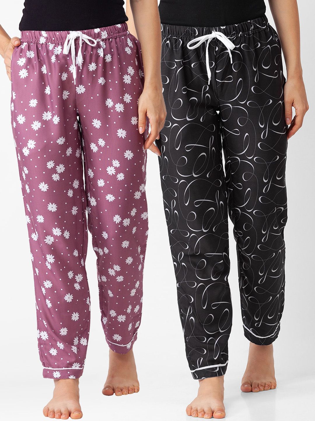 FashionRack Women Pack Of 2 Printed Cotton Lounge Pants Price in India