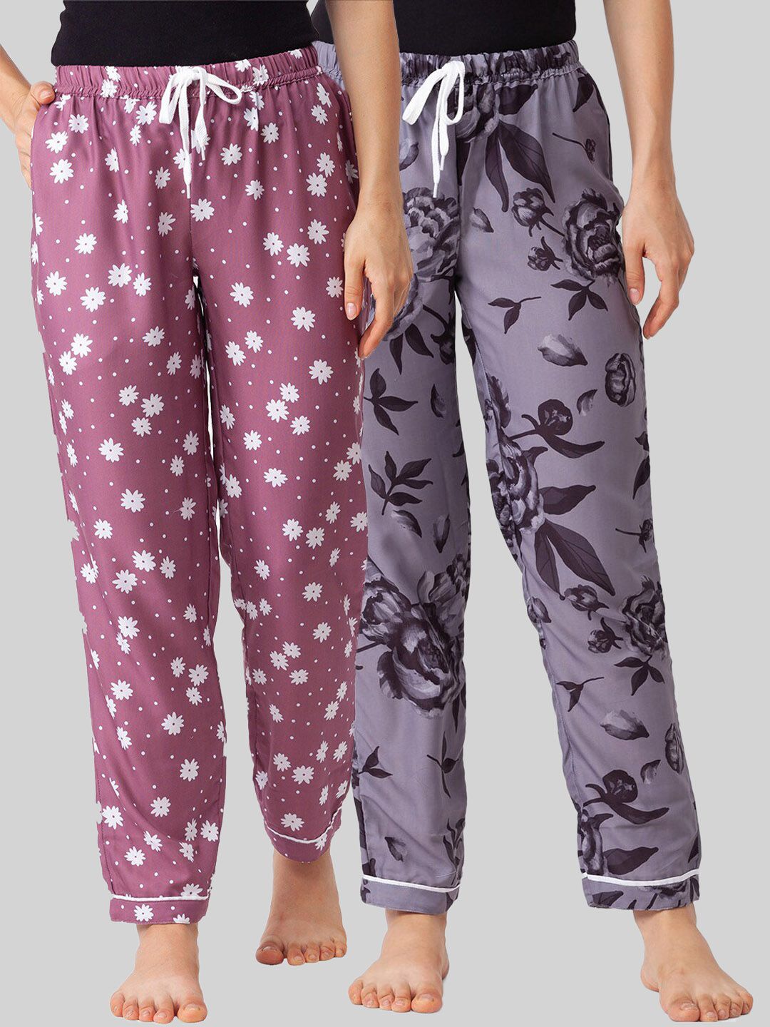 FashionRack Women Pack of 2 Pink & Purple Printed Lounge Pants Price in India