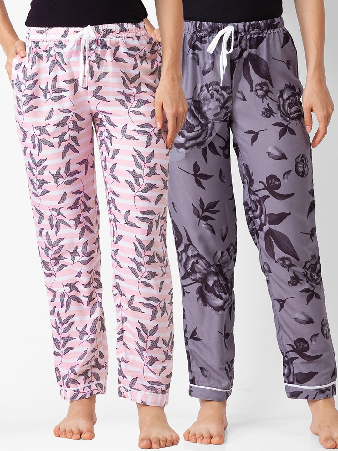 FashionRack Women Pack of 2 Pink & Purple Printed Lounge Pants Price in India