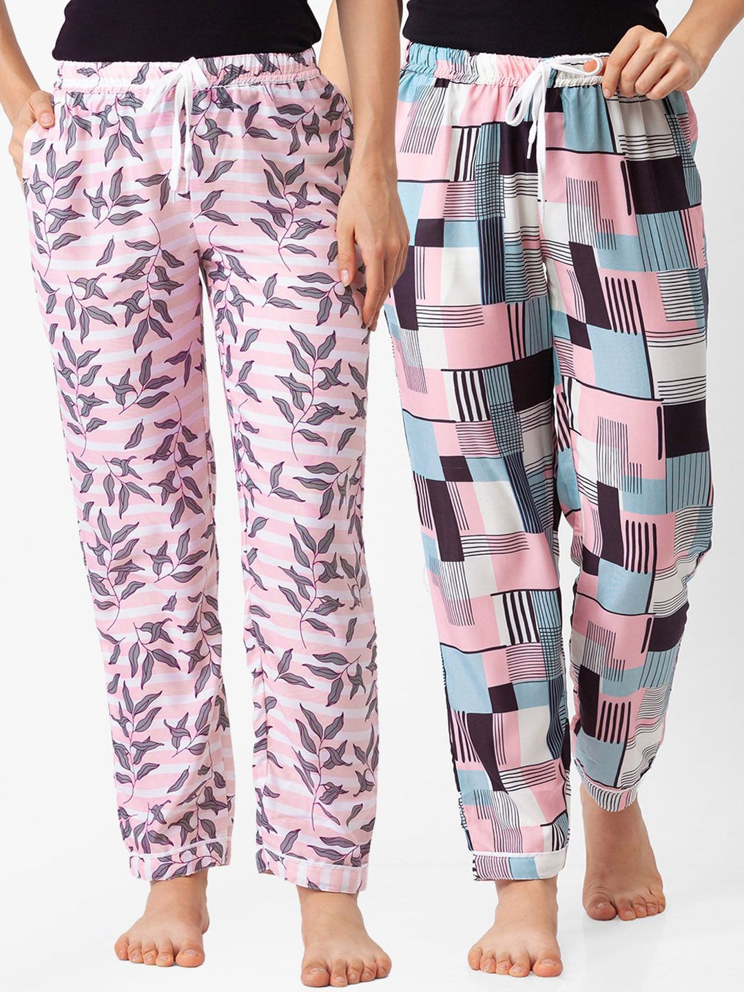 FashionRack Pack of 2 Pink Printed Cotton Lounge Pants Price in India