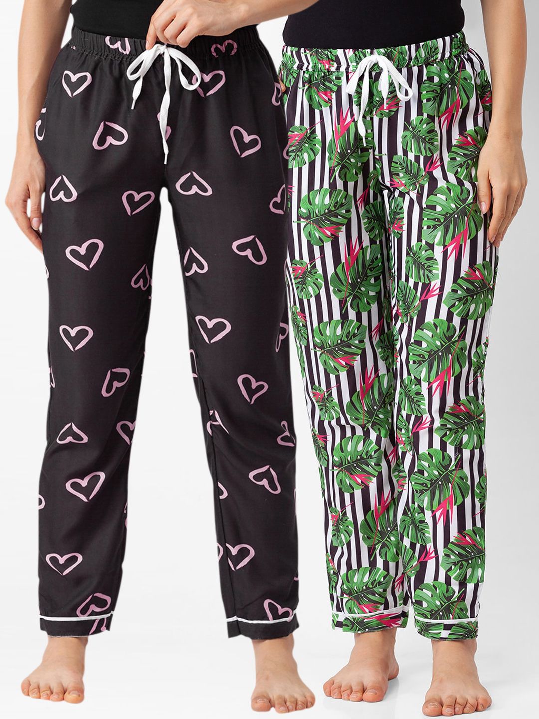 FashionRack Women Pack of 2 Printed Cotton Lounge Pants Price in India