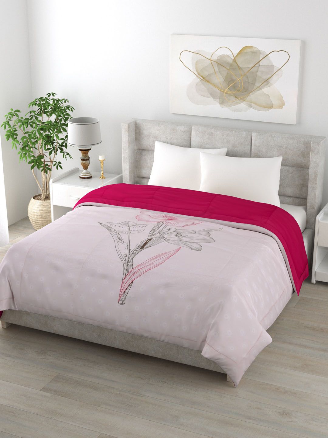 Clasiko Pink & Off White Floral AC Room 250 GSM Double Bed Comforter Price in India