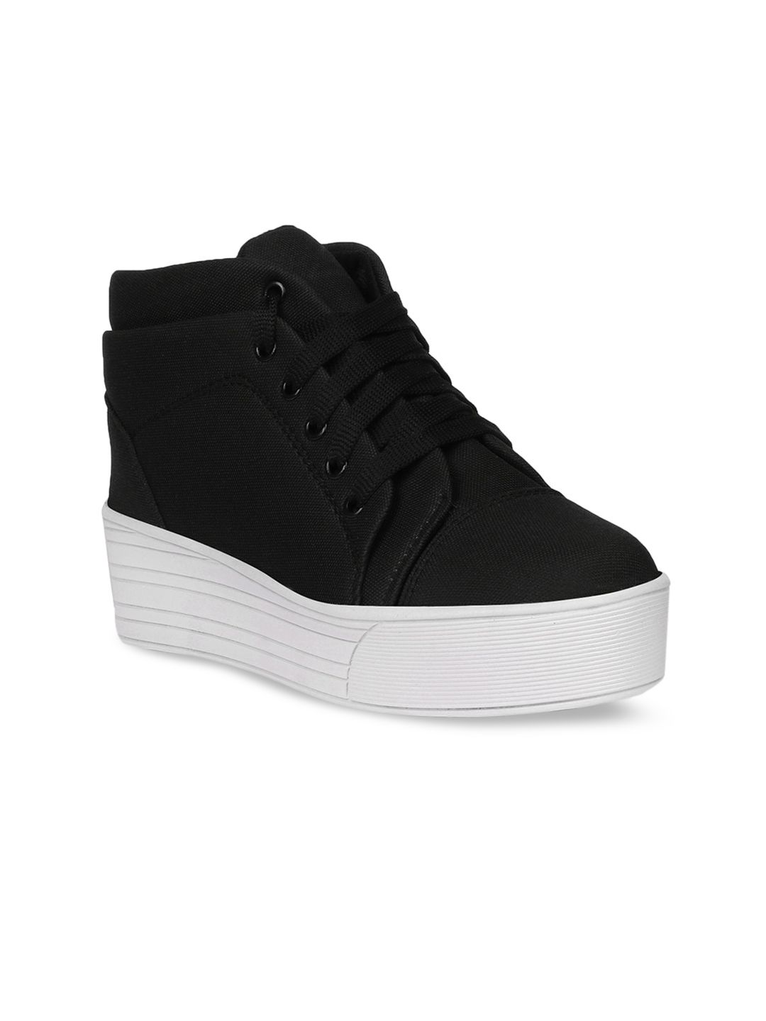 Longwalk Women Black High-Top Casual Sneakers Flatforms Price in India