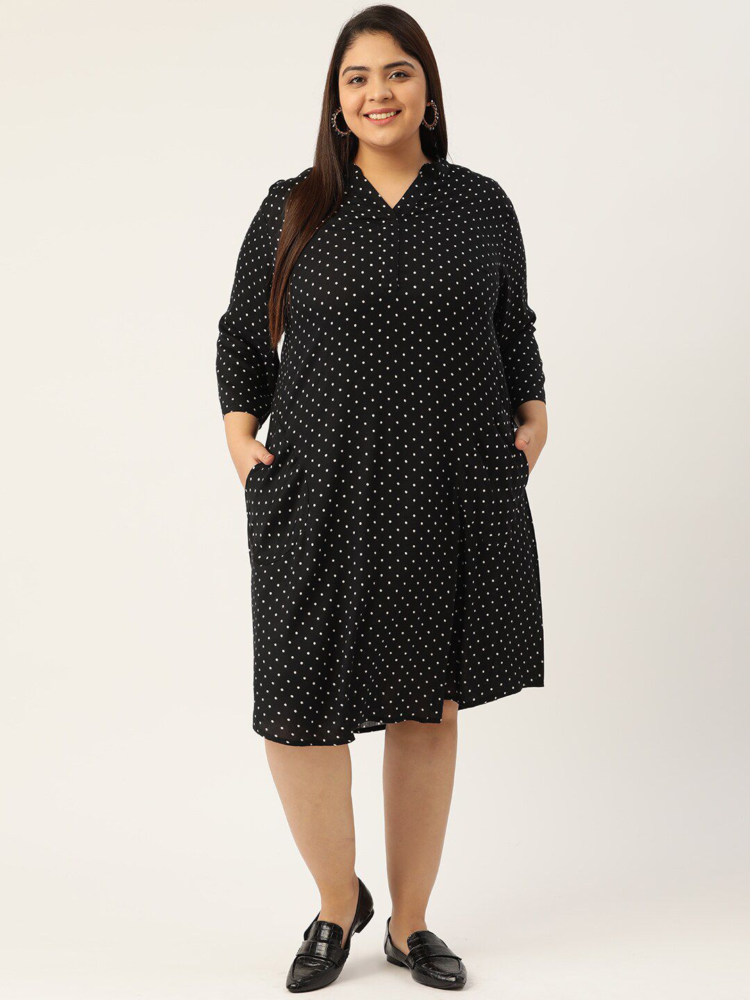 theRebelinme Women Black Polka Dot  Plus Size Shirt Dress Price in India