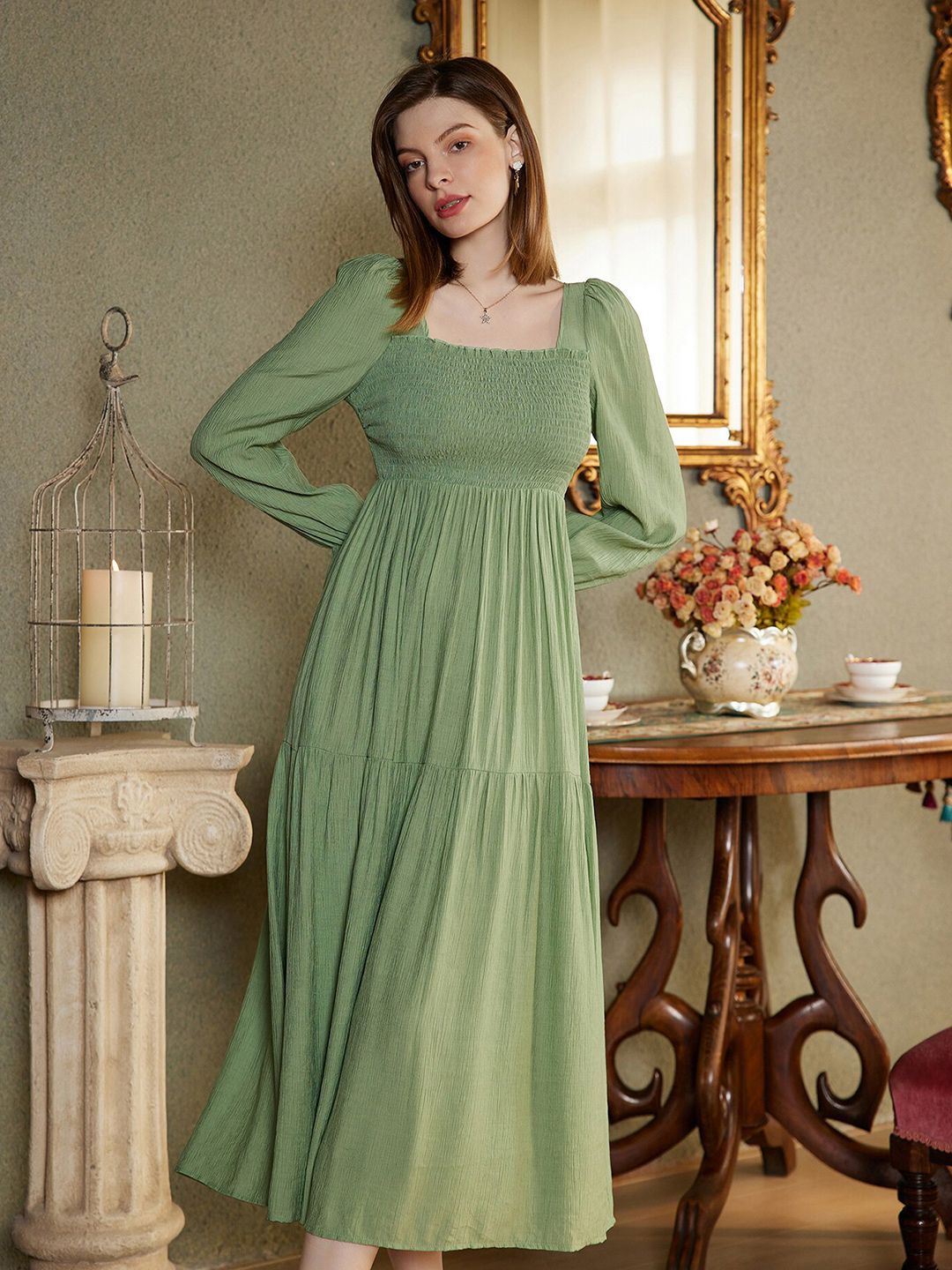 URBANIC Women Green Maxi  A-Line Dress Price in India