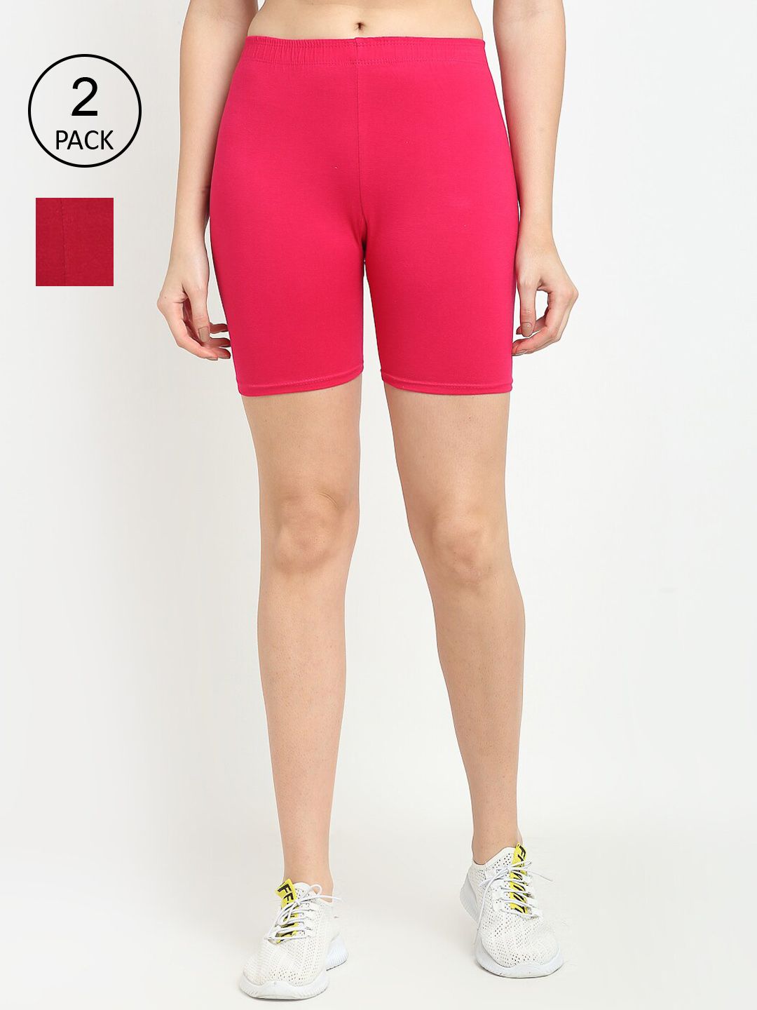 GRACIT Women Pack of 2 Pink & Red Cycling Sports Shorts Price in India