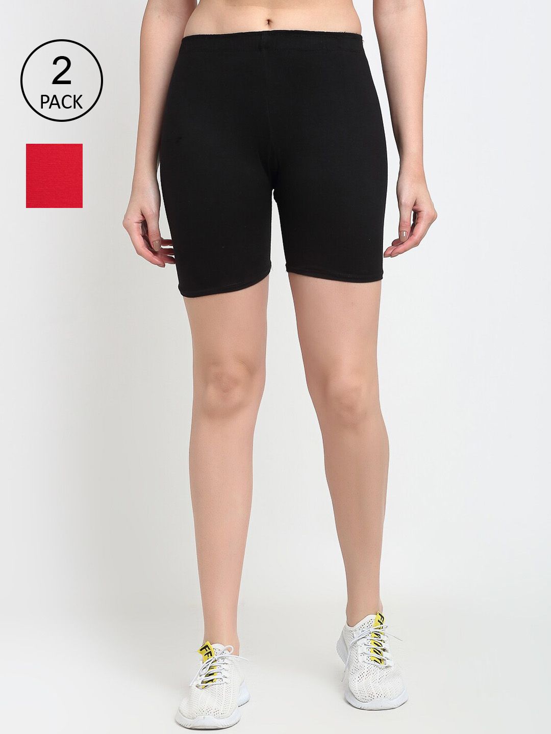 GRACIT Women Set Of 2 Black & Red Cycling Sports Shorts Price in India