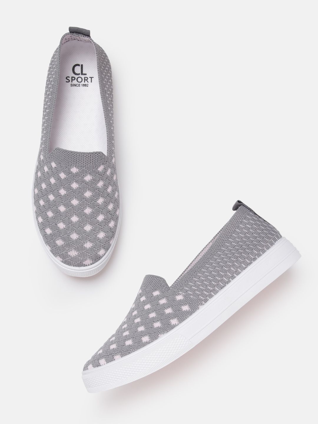Carlton London sports Women Grey & Pink Geometric Woven Design Slip-On Sneakers Price in India