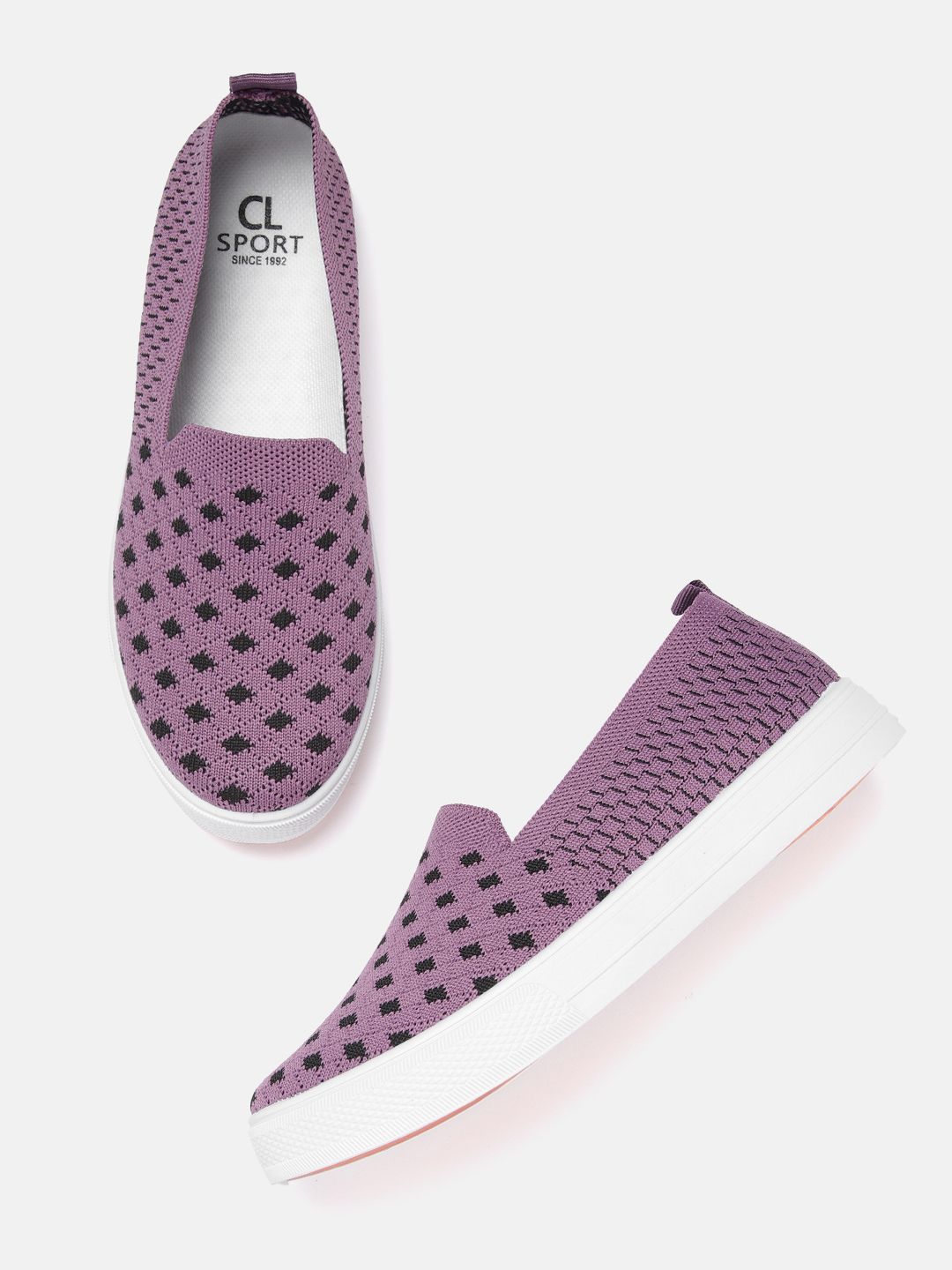 Carlton London sports Women Lavender & Black Geometric Woven Design Slip-On Sneakers Price in India