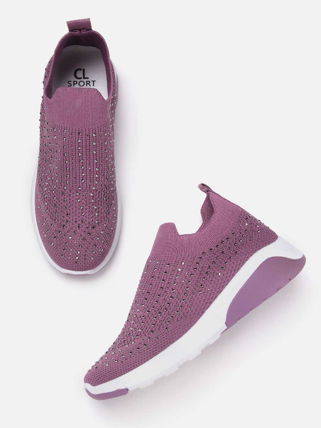 Carlton London sports Women Purple Stone Embellished Woven Design Slip-On Sneakers Price in India