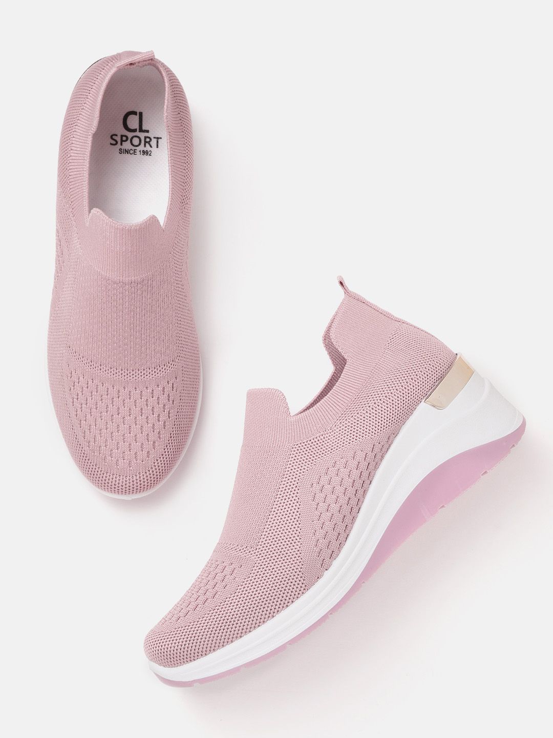 Carlton London sports Women Dusty Pink Woven Design Slip-On Sneakers Price in India