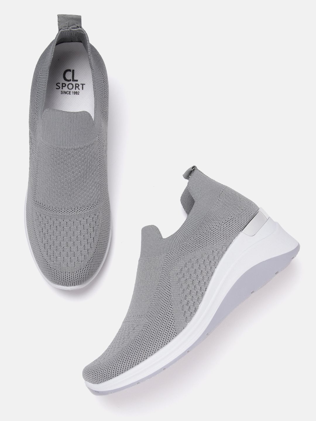 Carlton London sports Women Grey Woven Design Wedge Slip-On Sneakers Price in India