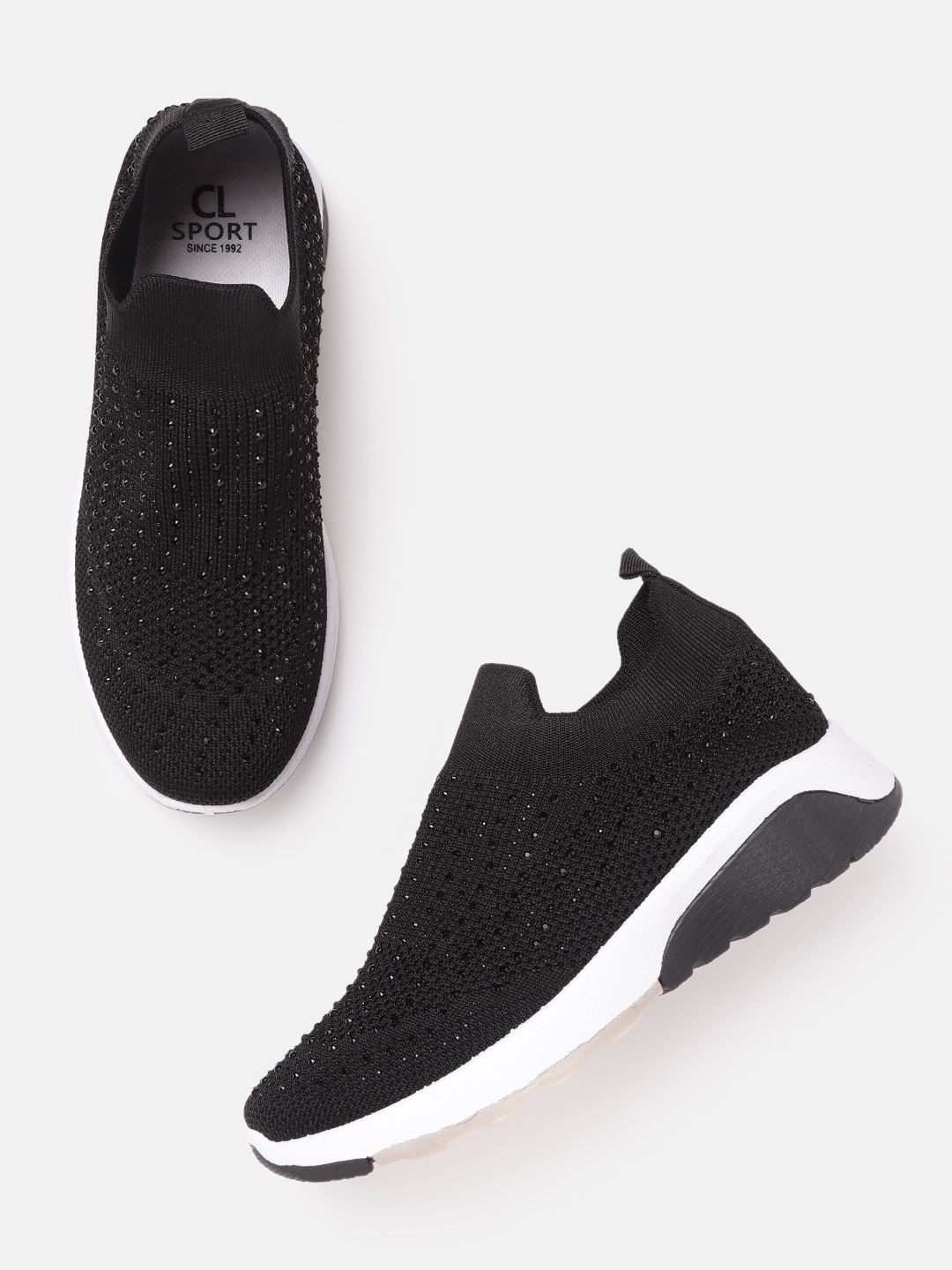 Carlton London sports Women Black Woven Design Slip-On Sneakers Price in India