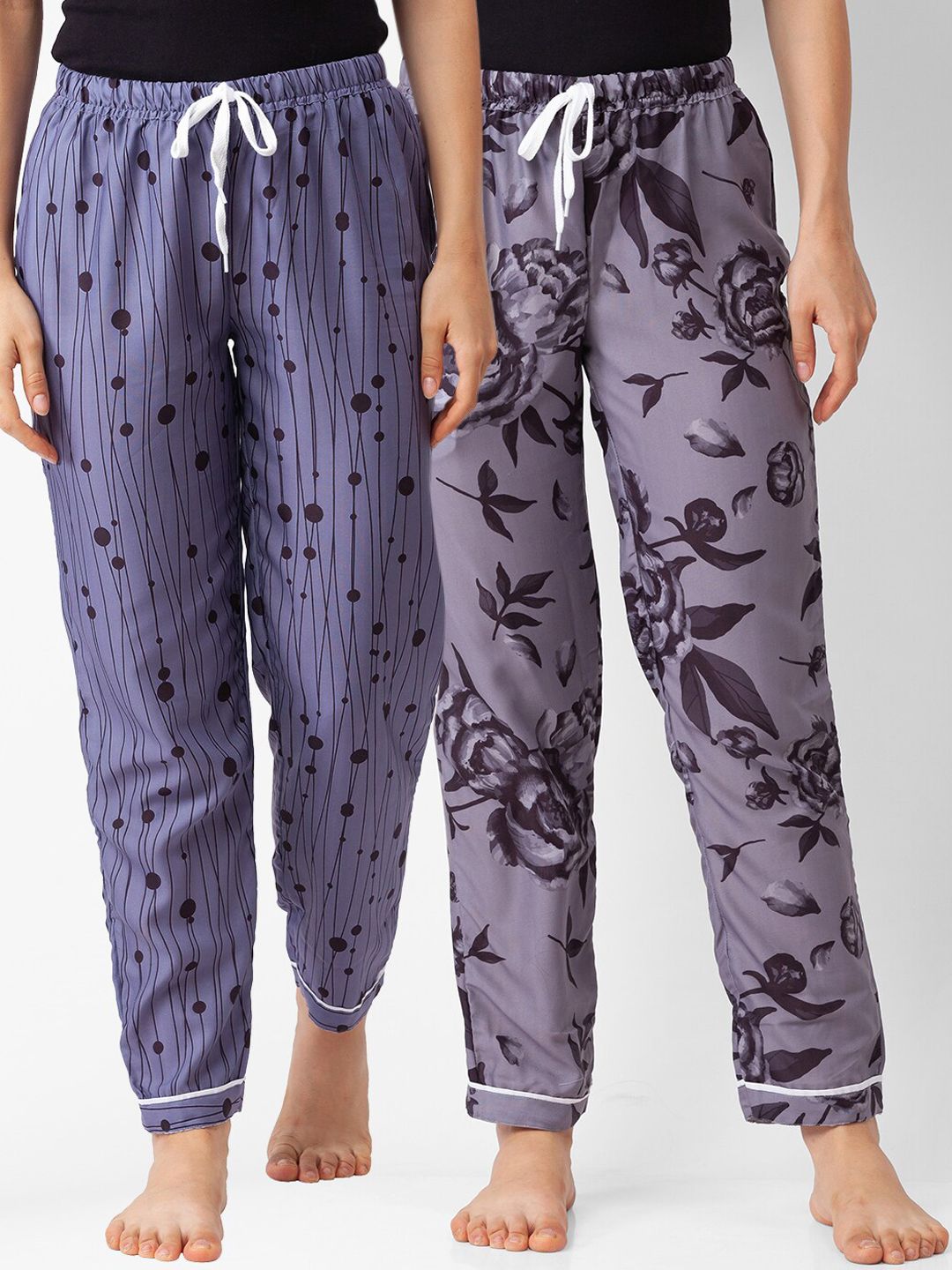 FashionRack Pack of 2 Women Purple & Grey Printed Lounge Pants Price in India