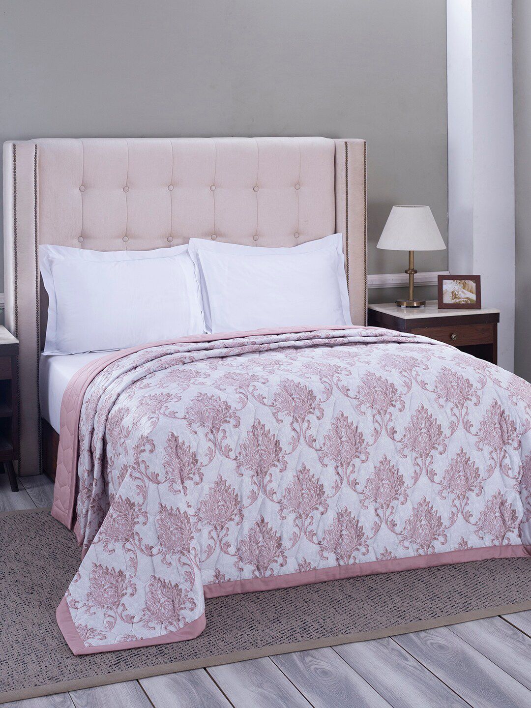 MASPAR Pink & Off White Ethnic Motifs AC Room 150 GSM Double Bed Quilt Price in India
