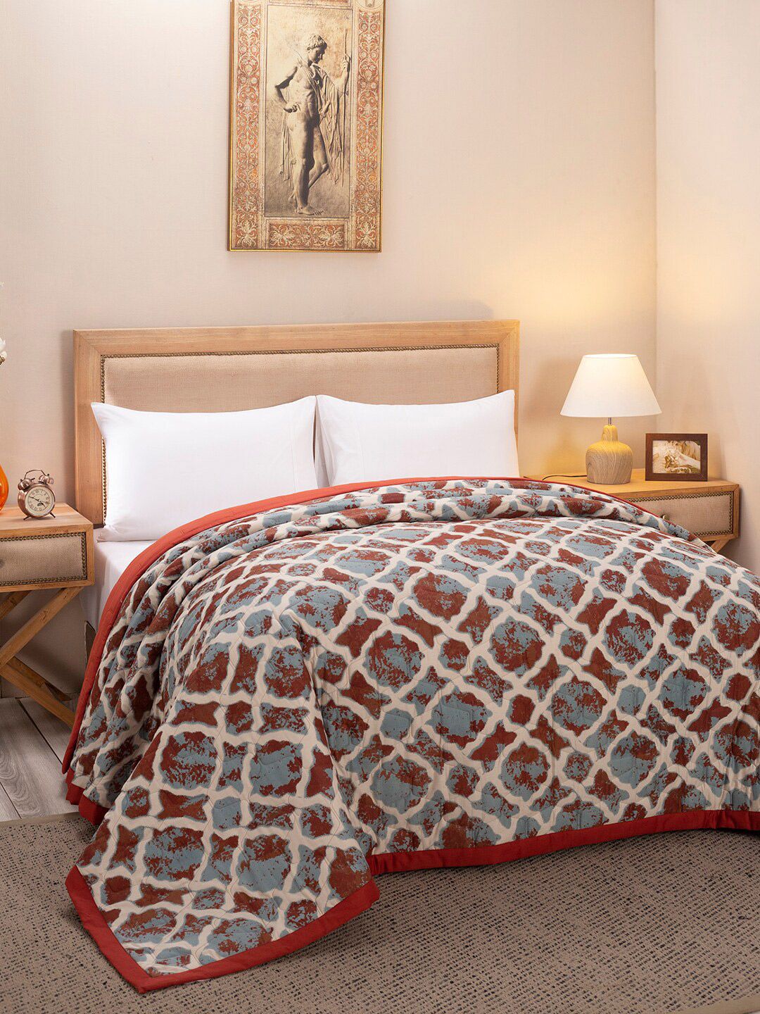MASPAR Adults Red & White Geometric Print AC Room 100 GSM Cotton Double Bed Quilt Price in India
