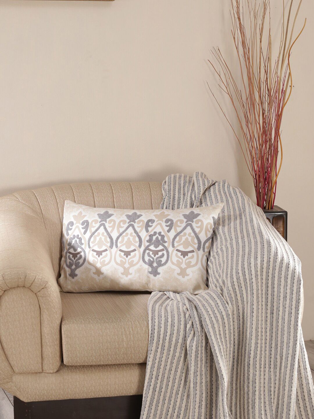 MASPAR Beige & Grey Ethnic Motifs Rectangle Cushion Covers Price in India