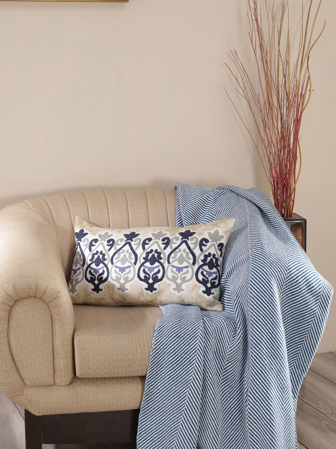 MASPAR Blue & Beige Abstract Rectangle125 GSM Cushion Covers Price in India