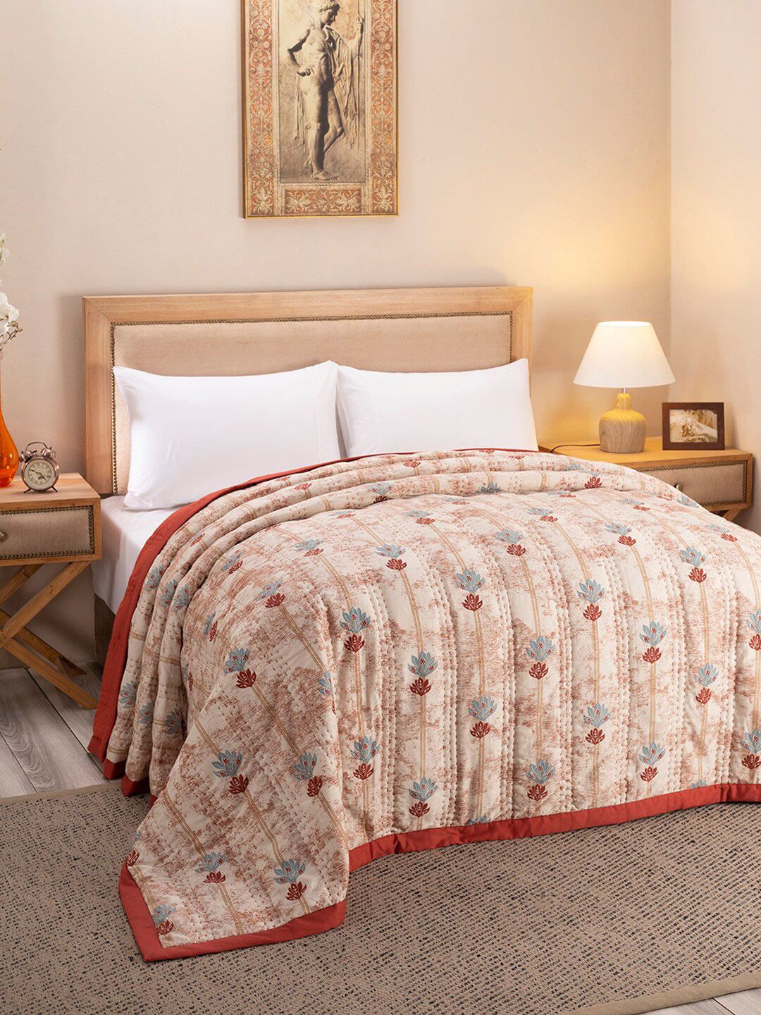 MASPAR Red & Grey Floral AC Room 110 GSM Double Bed Quilt Price in India