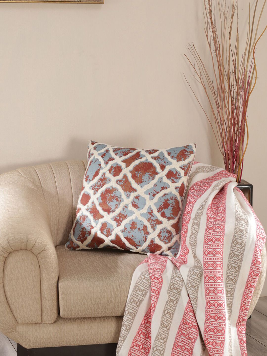MASPAR  Pure cotton Red & Grey Abstract Square Cushion Covers Price in India
