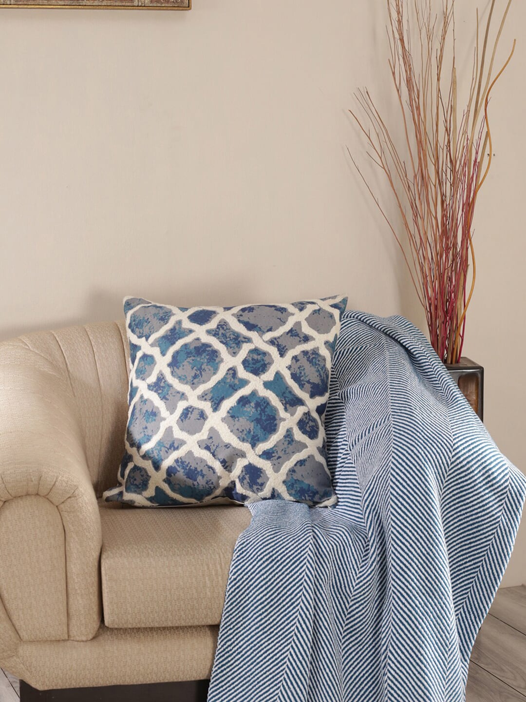 MASPAR Blue & Beige Abstract Square Cushion Covers Price in India
