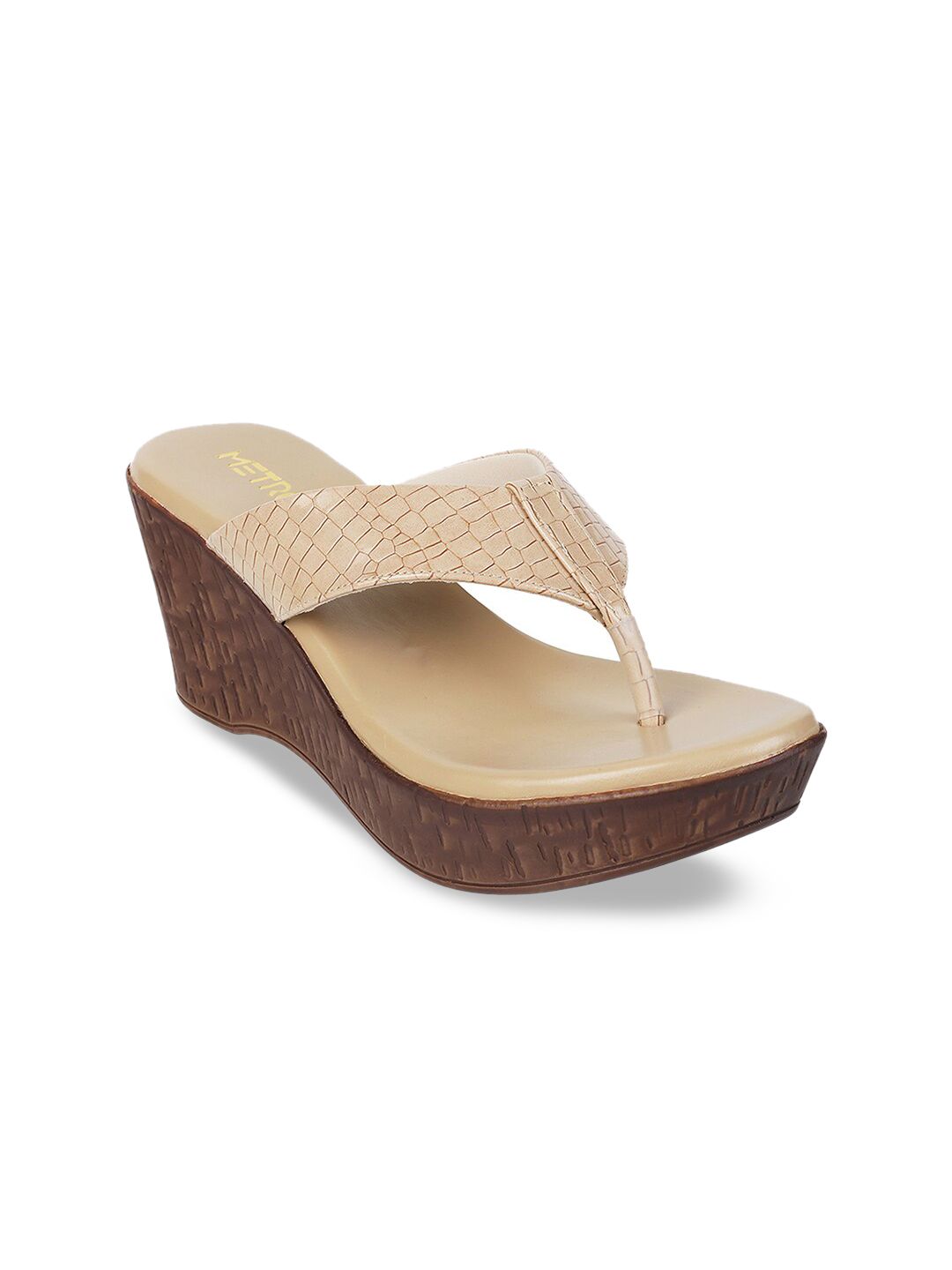 Metro Beige Woven Design Wedge Heels