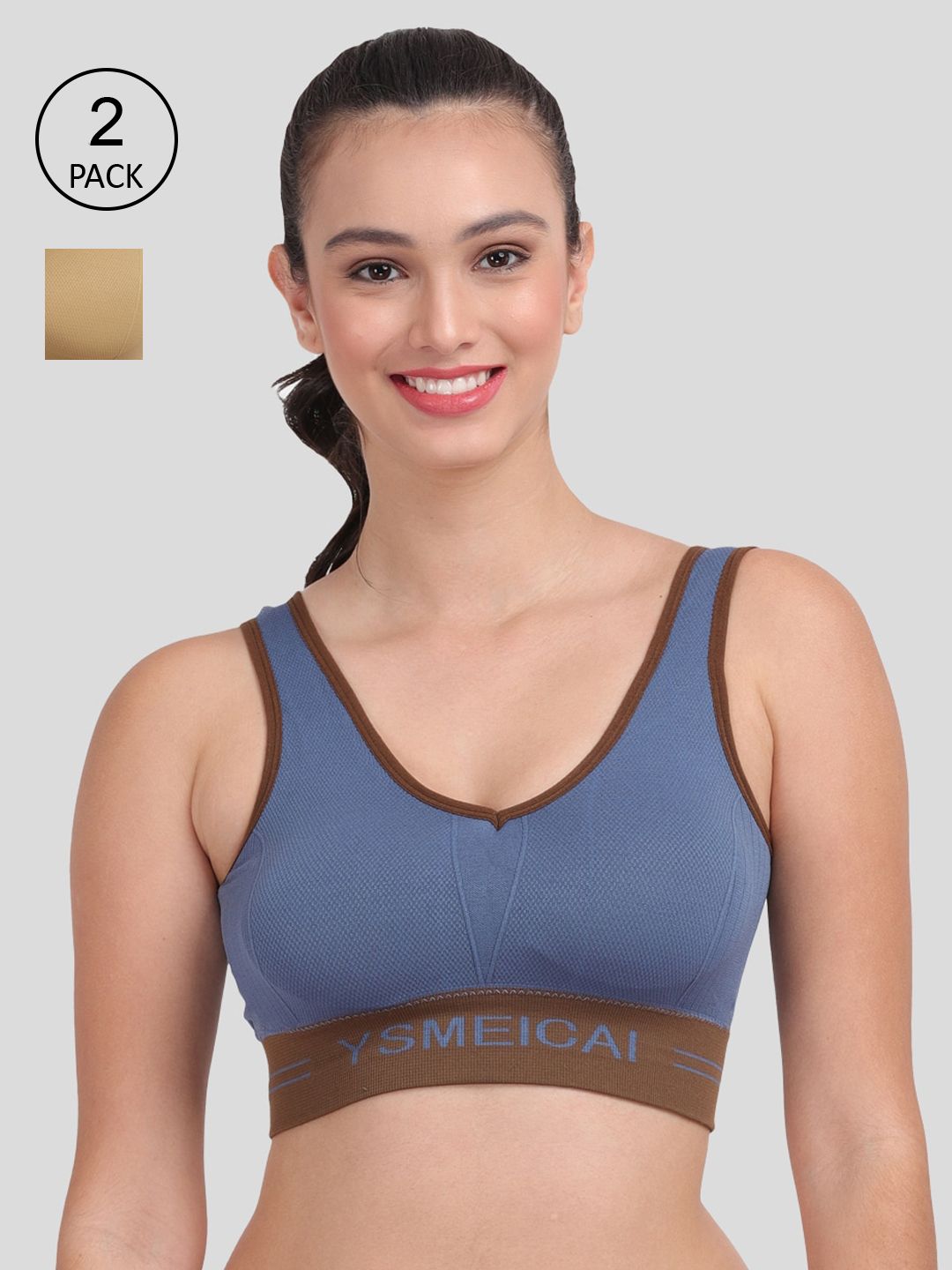 Amour Secret Women Blue & OLive Pack Of 2 Lightly Padded Sports Bra Price in India