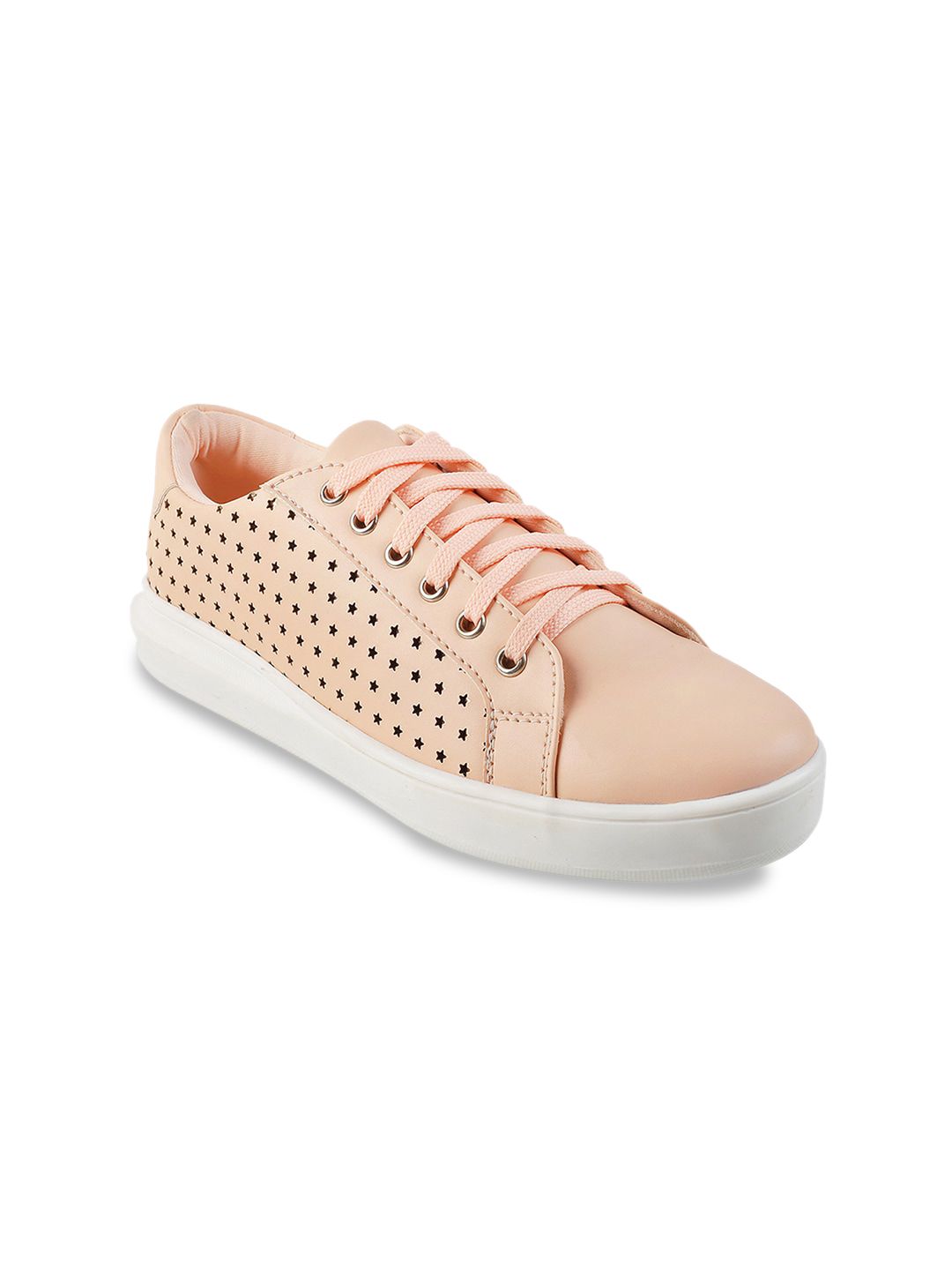 Mochi Women Peach-Coloured Lace Up Casual Sneakers Price in India