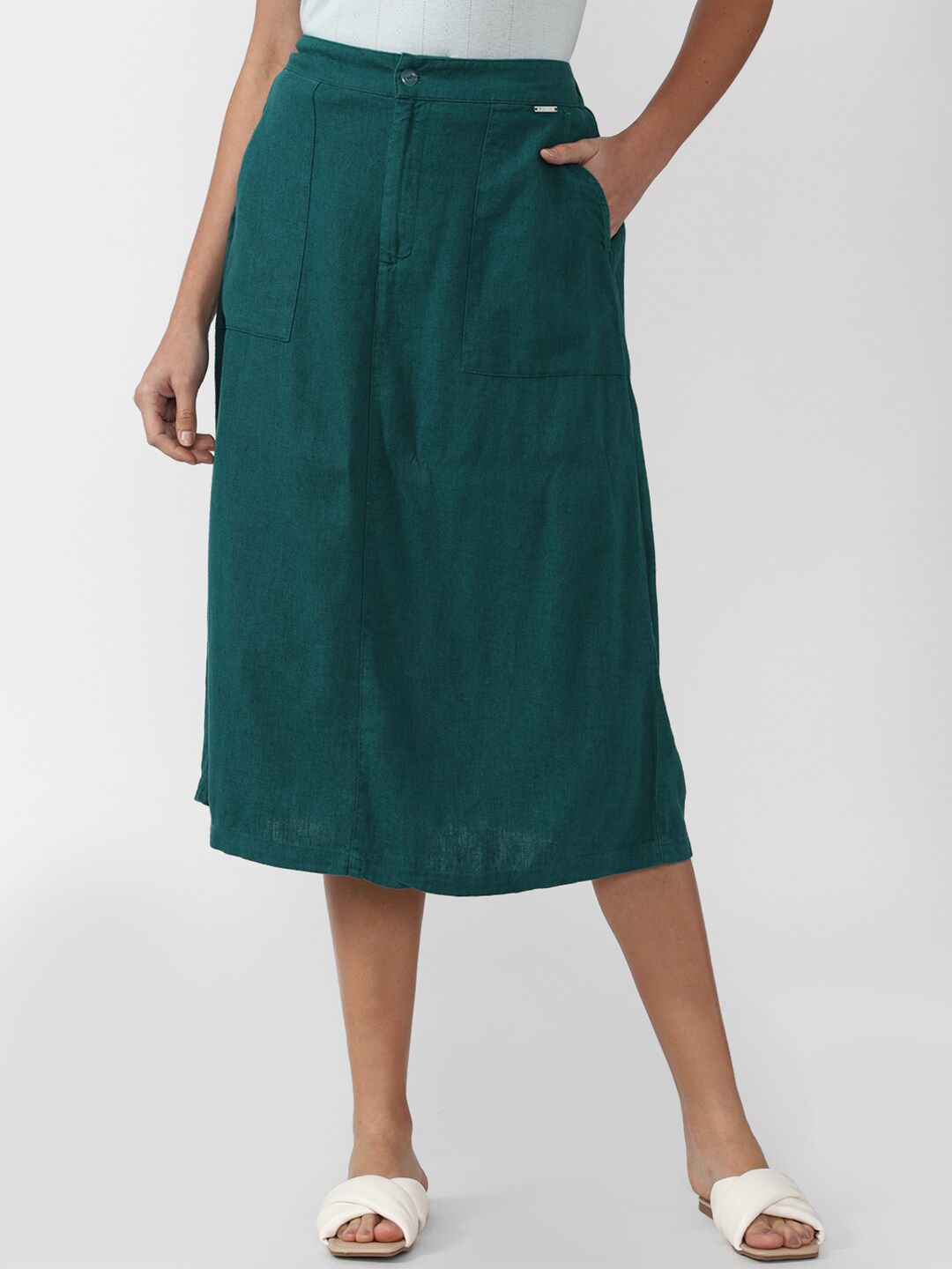 Van Heusen Woman Women Green Solid Midi Skirts Price in India
