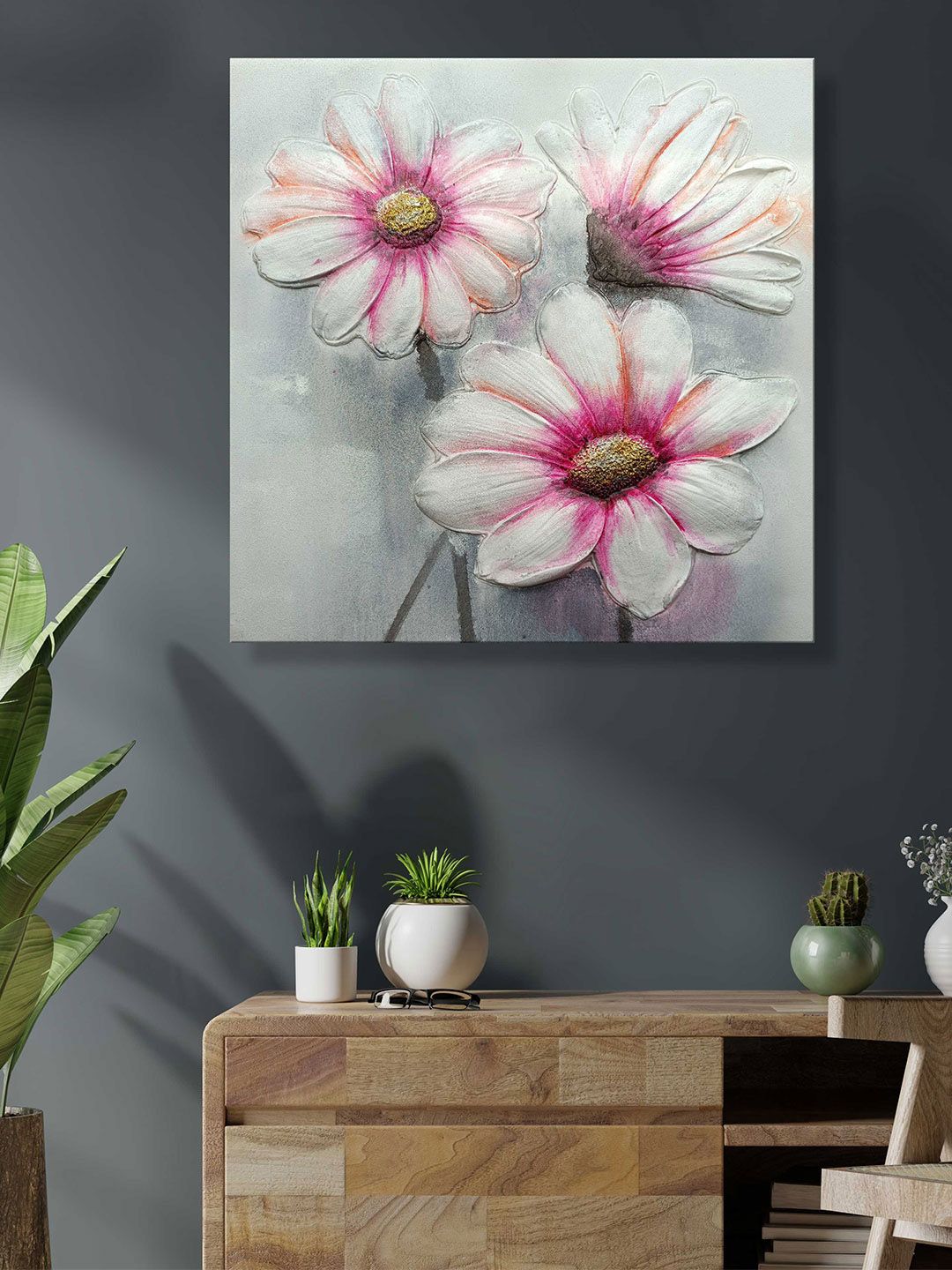 Art Street Pink White Floral Original Handmade Painting Wall Art Price in India